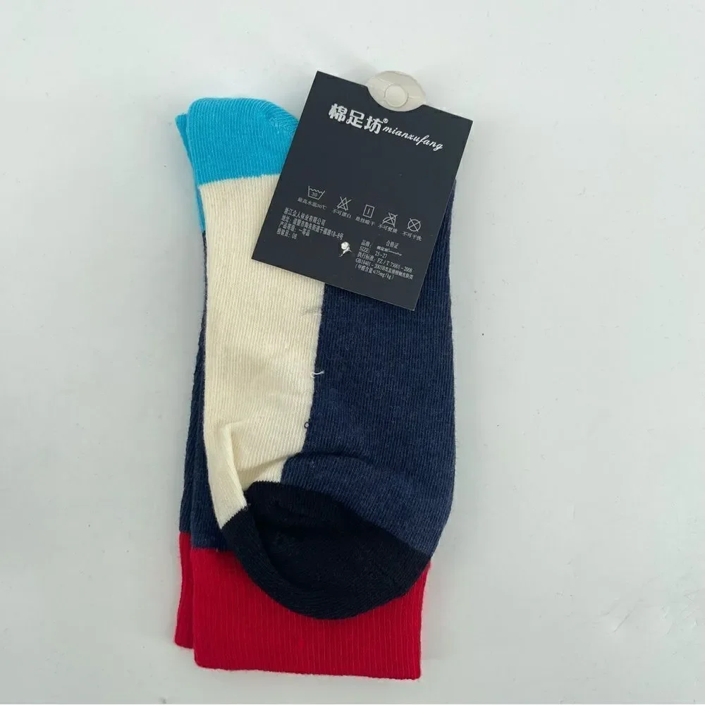 Men’s Red Blue White Colorblock Novelty Casual Dress Cotton Crew Socks One Size